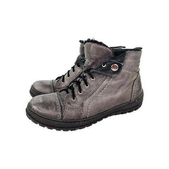 V-Italia Kiki Leather Lace-Up Boot US 7.5 Women's Gray Leather Booties - Picture 1 of 12